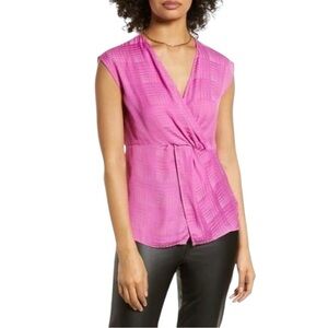 Halogen Sleeveless Blouse Women's Size Medium Pink‎ Rosebud Twist Front Top